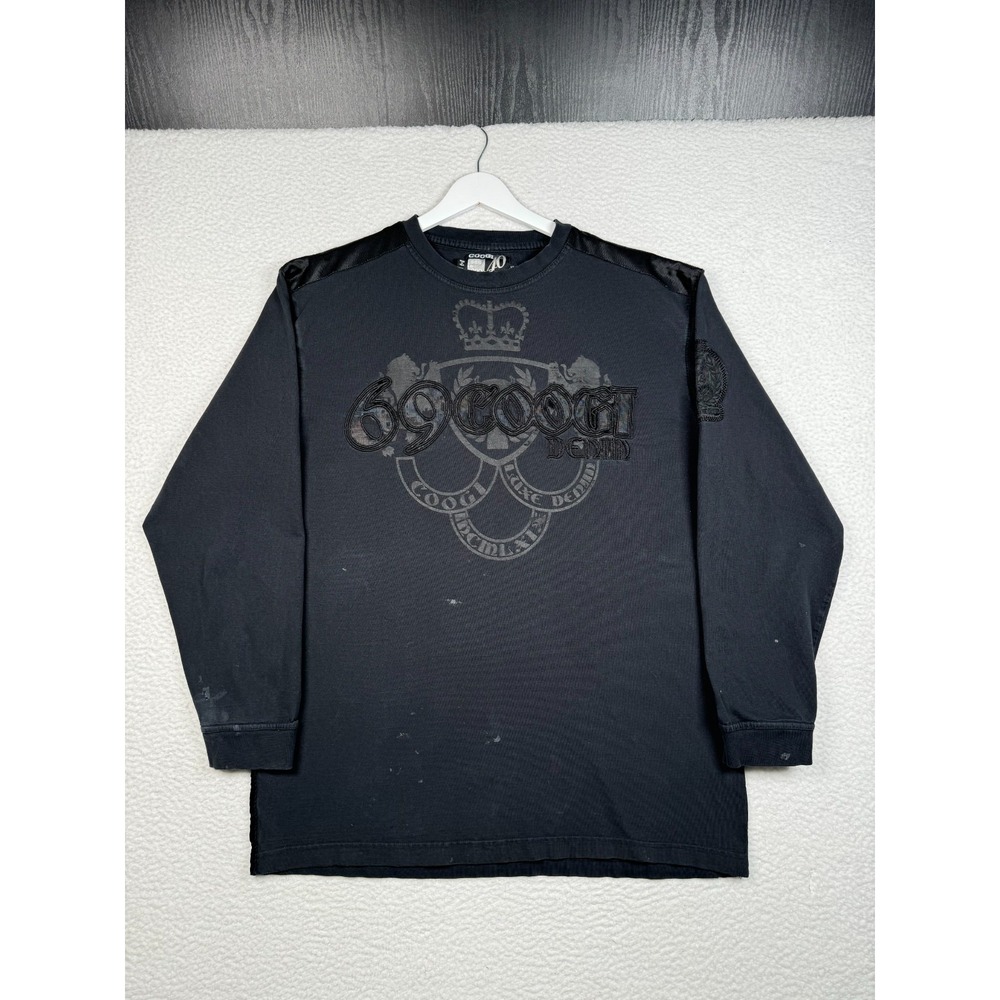 + Vintage Y2K COOGI 69 Shirt Mens XL Black Spellout Logo Long Sleeve -Distressed